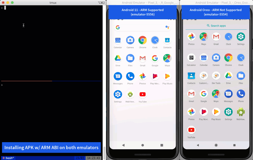 新的 Android 11(Google api) x86 系統映像支持 ARM ABIs,而舊的 Android Oreo 系統映像則不支持