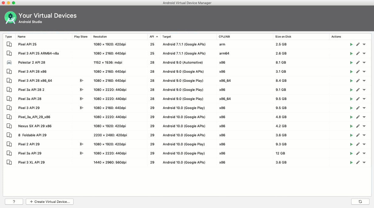 使用 Android 虛擬設備管理器創建一個運行 Android 11的 AVD