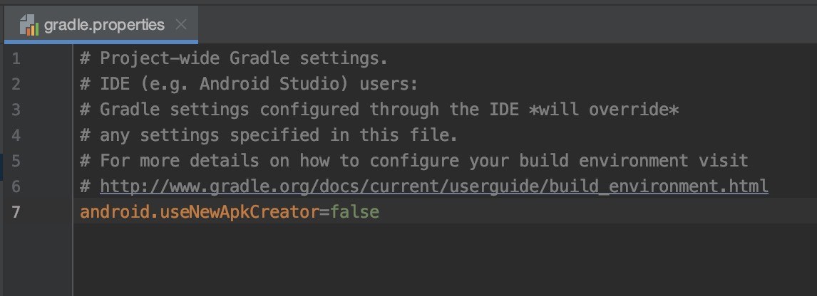 編輯 gradle.properties 檔案以禁用新的打包工具