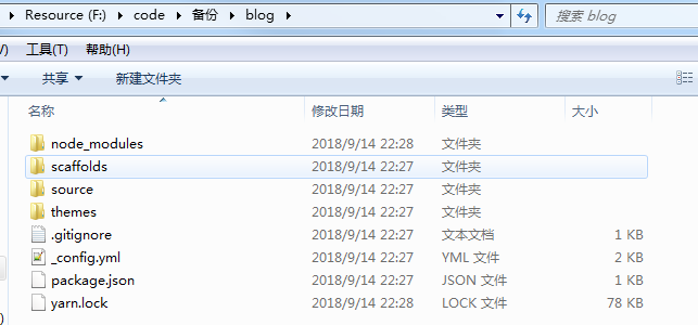 hexo博客初始檔案夾截圖