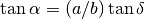 \tan \alpha = (a/b) \tan \delta
