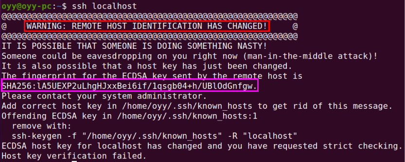 ssh localhost 警告：遠程主機標識已更改