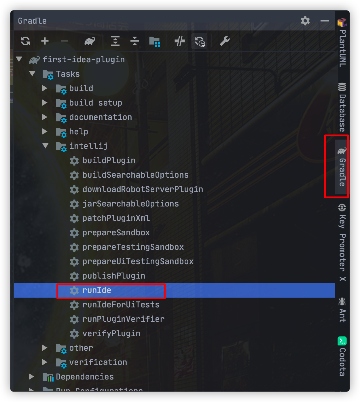 點擊 runIde 就會啟動一個默認了這個插件的 IDEA