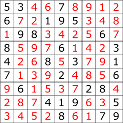 典型的數獨游戲