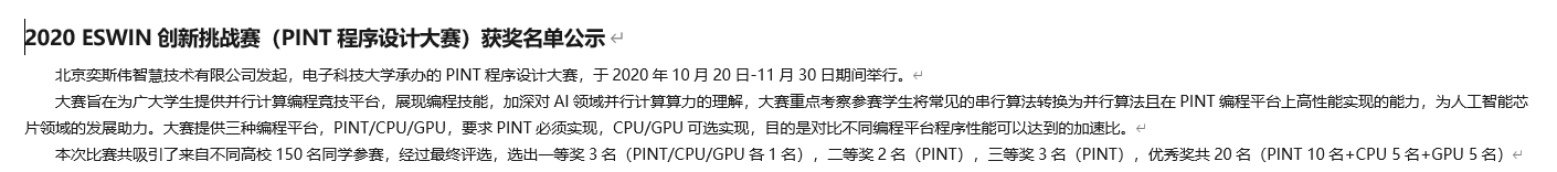 ESWIN獲獎名單公示