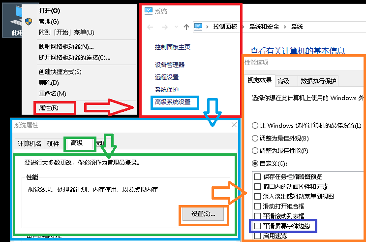 禁用“平滑螢屏字體邊緣”