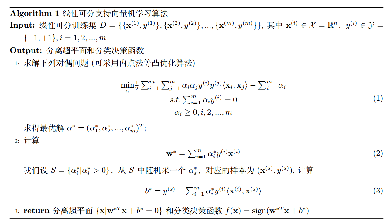 線性可分支持向量機學習演算法