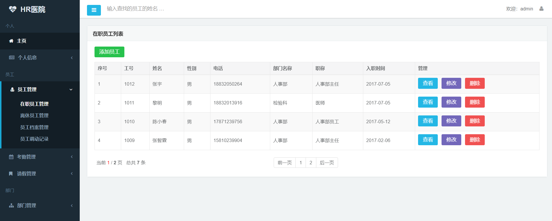 醫院人事管理系統