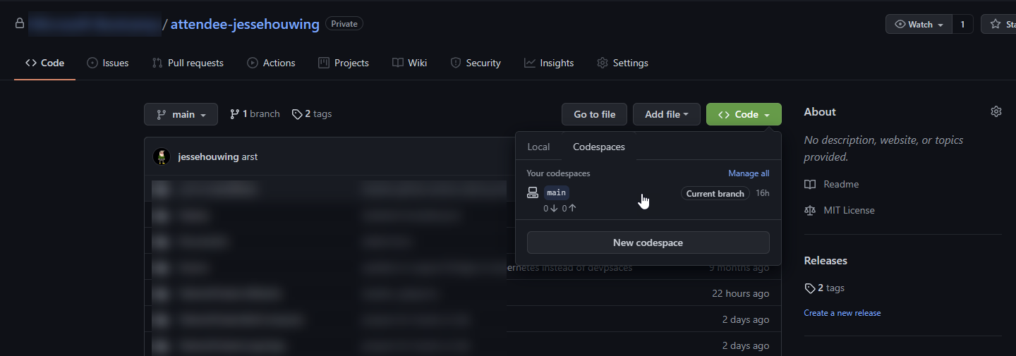 從 repo 啟動 codespace