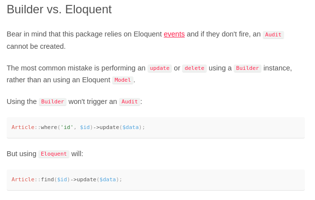 Laravel-Auditing 無法正常作業,沒有任何錯誤