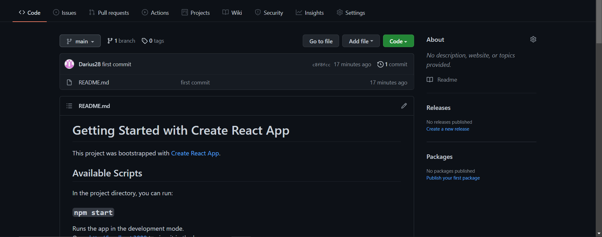 我正在嘗試將我的 create-react-app 代碼推送到 github，但它沒有推送任何代碼，只創建了一個自述檔案