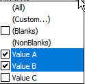 顯示選擇了Value A和Value B元素的過濾器值下拉的圖片