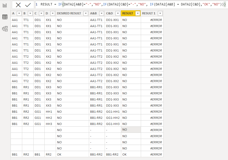 If 陳述句基于 Power Bi 中的 concat