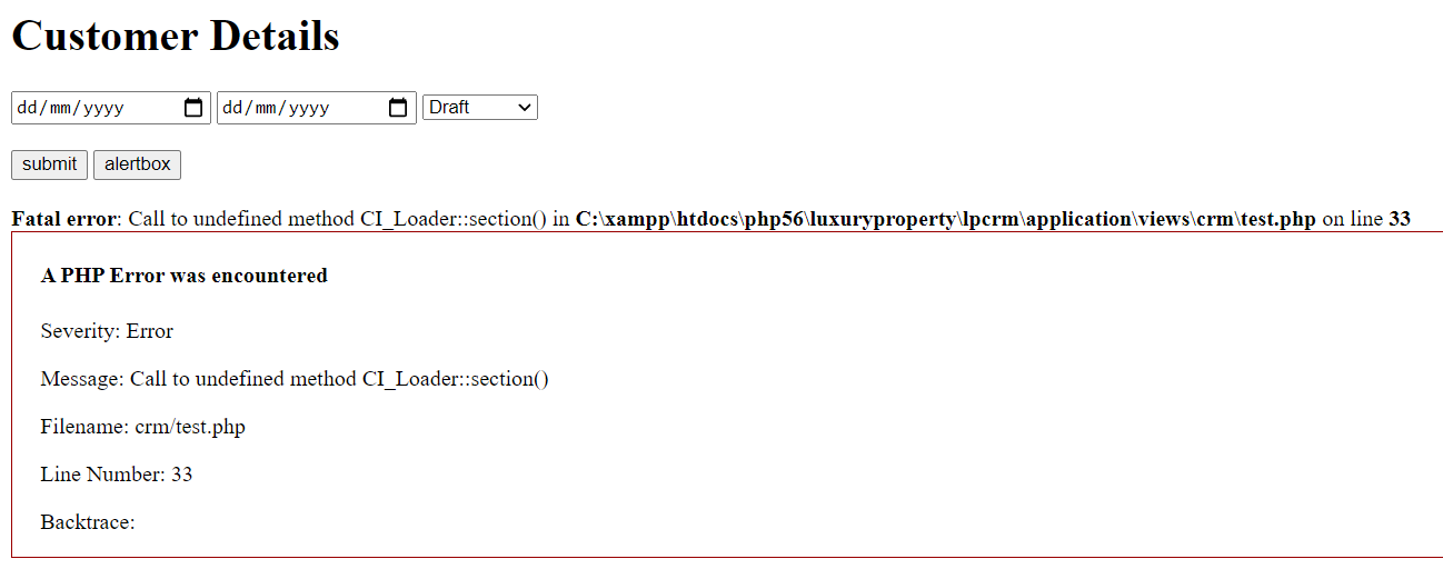 在 codeigniter 中呼叫未定義的方法 CI_Loader::section()