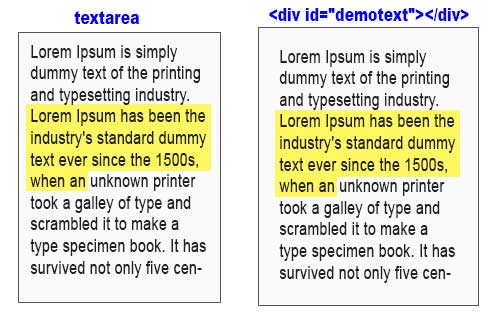 javascript在textarea和div中同時選擇并突出顯示2個塊中的文本
