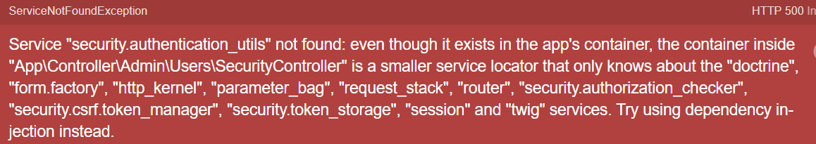 Symfony 從 4.1 升級到 4.4 authenticationutils servicelocator