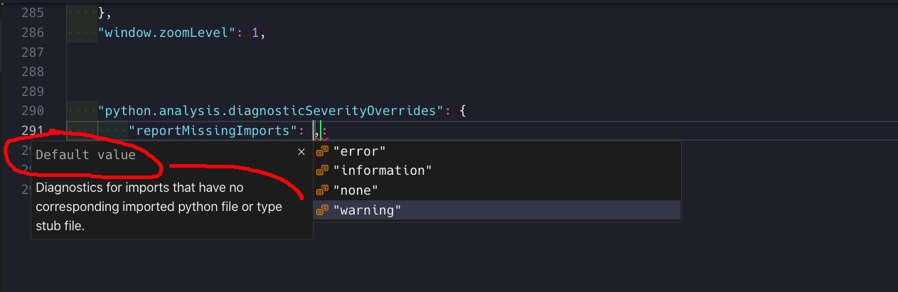 如何在 VS Code 中查看 Python 診斷嚴重性規則的默認值？