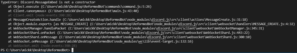 Discord.js 嵌入：TypeError：Discord.MessageEmbed 不是建構式