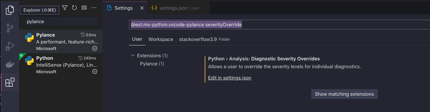 如何在 VS Code 中查看 Python 診斷嚴重性規則的默認值？