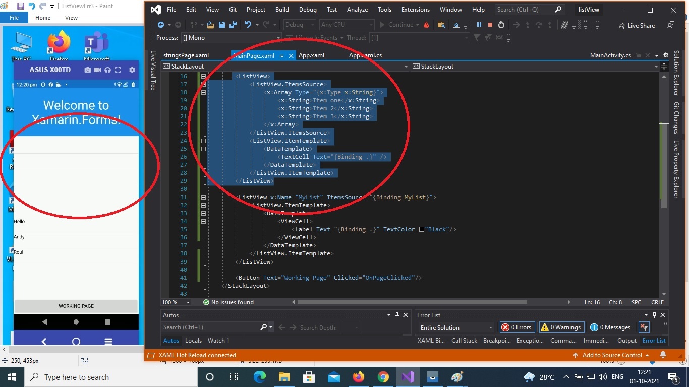Xamarin ListView 系結似乎在更新的 VS 2019 16.11.3 中被破壞了。CollectionView 系結也是如此。有人可以調查一下嗎?
