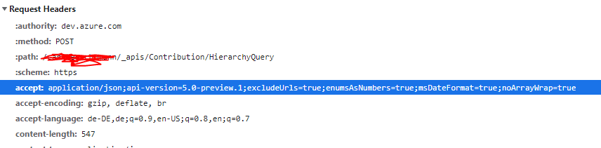 在 post-request 中設定帶有引數的 accept-header