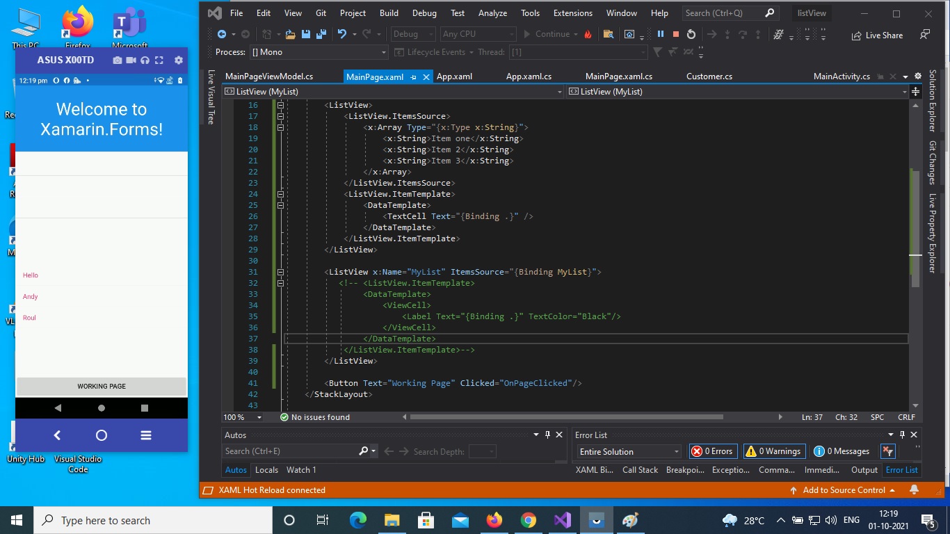 Xamarin ListView 系結似乎在更新的 VS 2019 16.11.3 中被破壞了。CollectionView 系結也是如此。有人可以調查一下嗎?