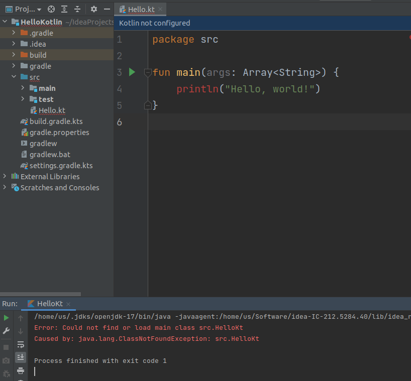 Kotlin 中的 HelloWorld 出現錯誤“無法找到或加載主類”