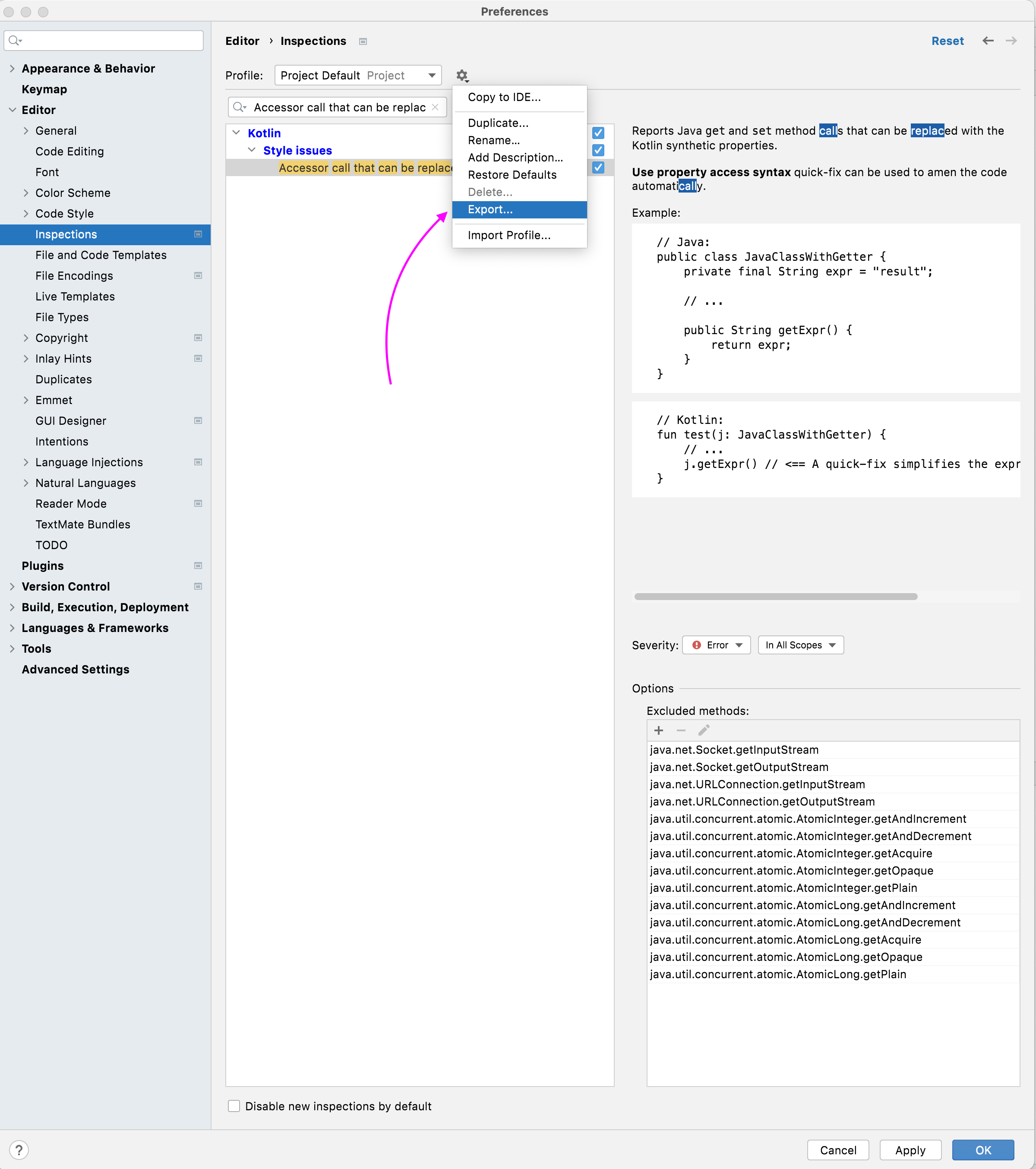 在 .editorconfig 檔案中保留 IntelliJ IDEA“Kotlin | 樣式問題”設定