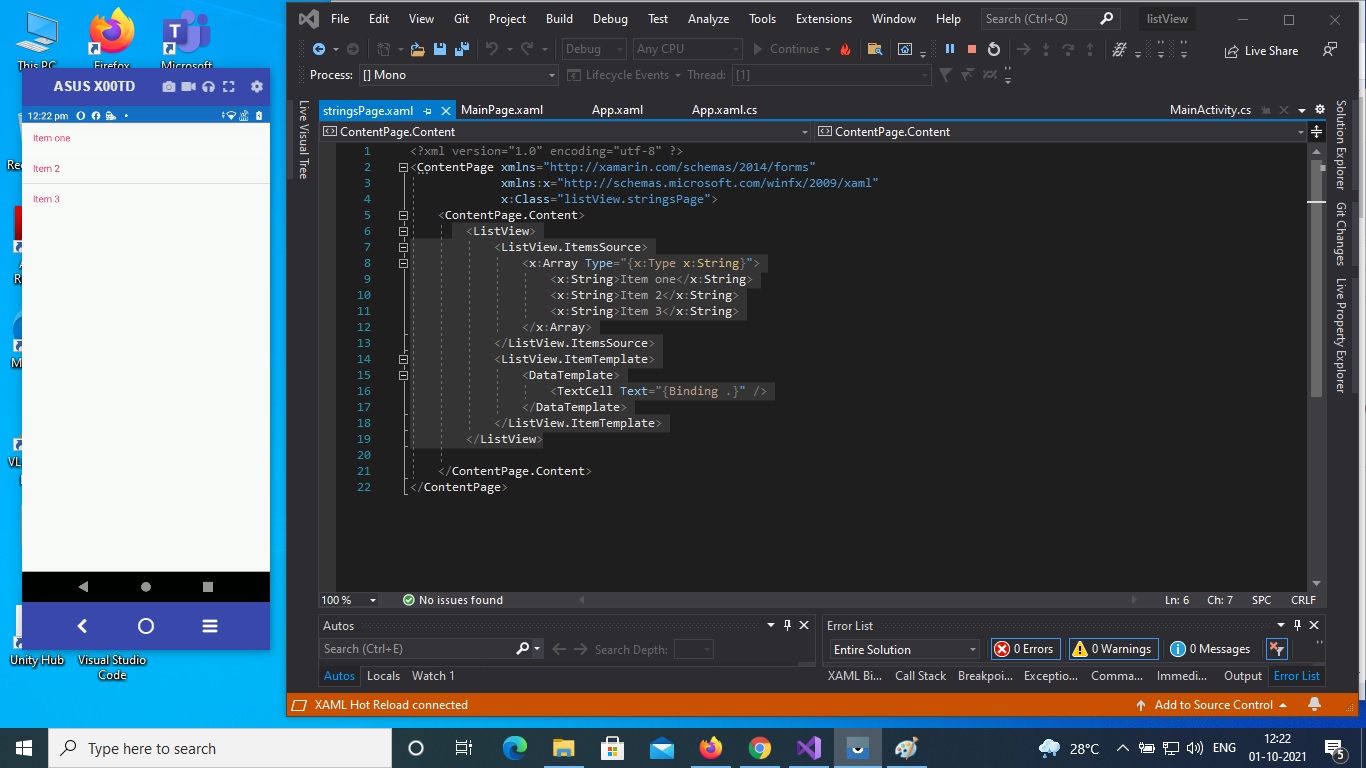 Xamarin ListView 系結似乎在更新的 VS 2019 16.11.3 中被破壞了。CollectionView 系結也是如此。有人可以調查一下嗎?