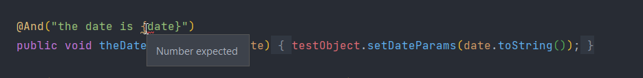 IntelliJ 無法識別黃瓜步驟定義中的引數 - 預期數字