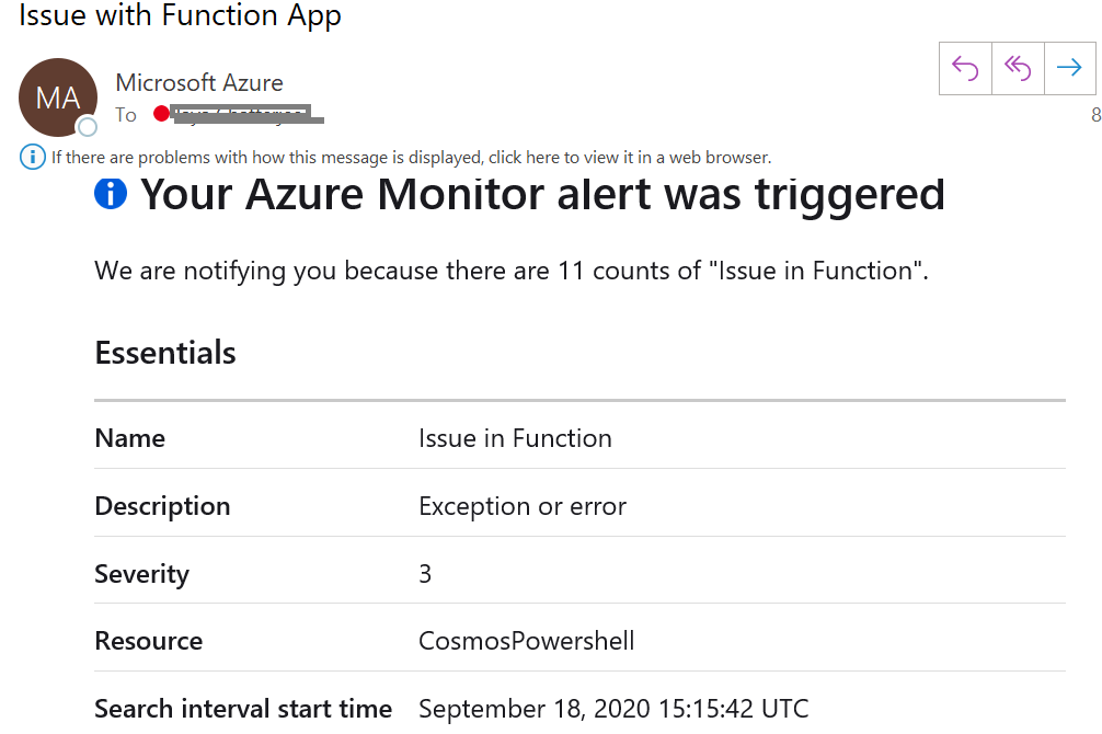 出現錯誤時的 Azure 函式電子郵件通知