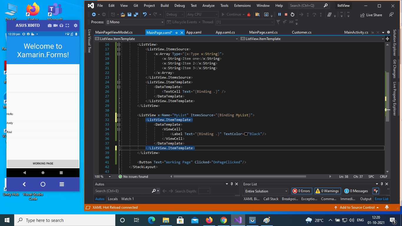 Xamarin ListView 系結似乎在更新的 VS 2019 16.11.3 中被破壞了。CollectionView 系結也是如此。有人可以調查一下嗎?