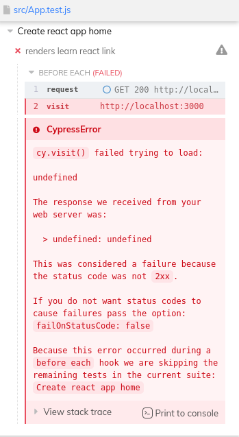 無法將 cypress visit 命令與 create react app 一起使用