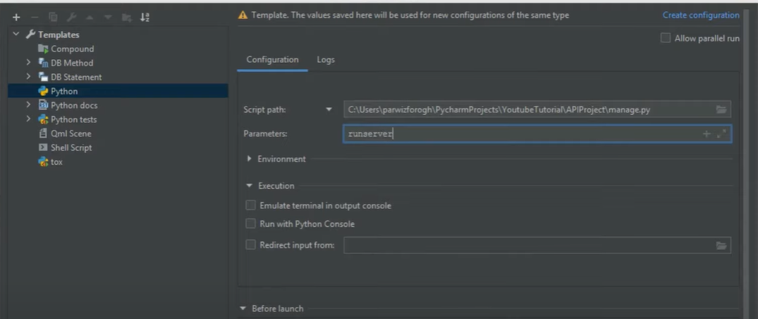 使用 Visual Studio 代碼中的運行按鈕運行 Django 服務器
