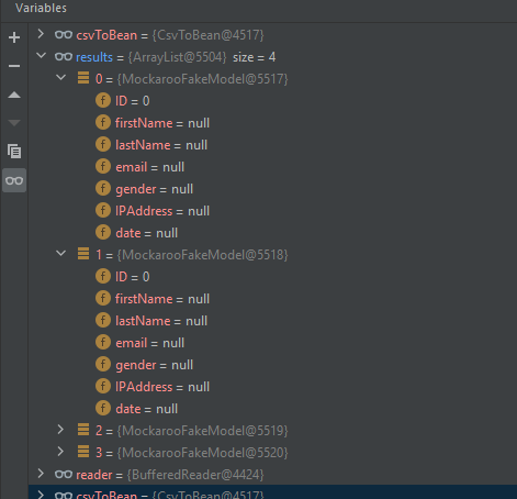 OpenCSV：讀取 CSV 時方法回傳 null
