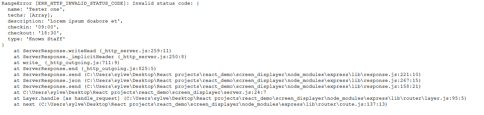 RangeError [ERR_HTTP_INVALID_STATUS_CODE]：無效的狀態代碼：