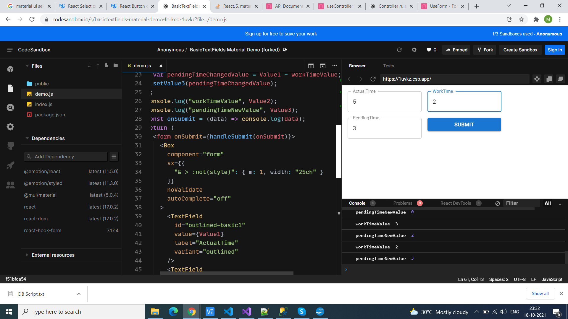 文本欄位更改值未在 OnSubmit 中更新 - React-Hook-Form 和 React Js
