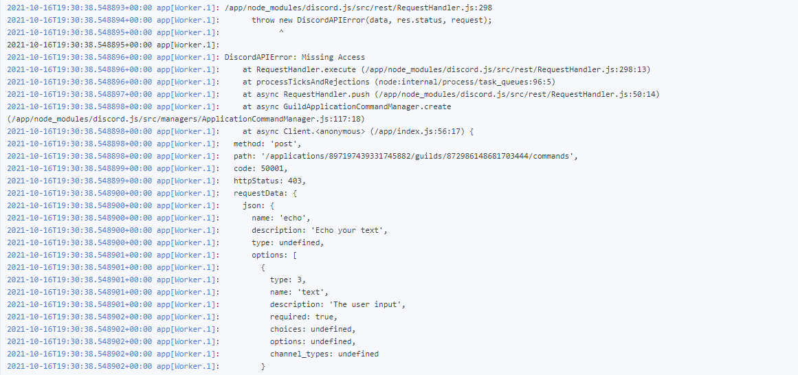 斜線命令 echo DiscordAPIError: 在 heroku 中缺少訪問權限