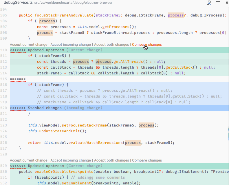 Visual Studio Code:并排審核合并更改,而不是自上而下