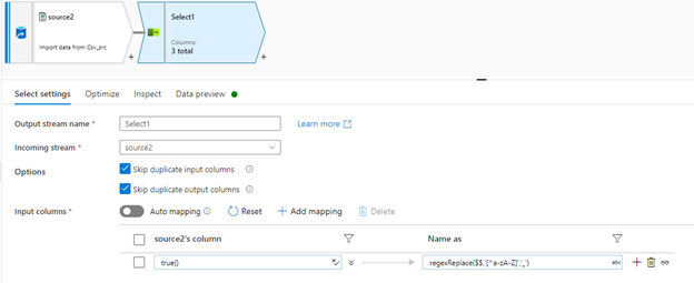 Azure 資料工廠從 csv 檔案的列名中洗掉空格