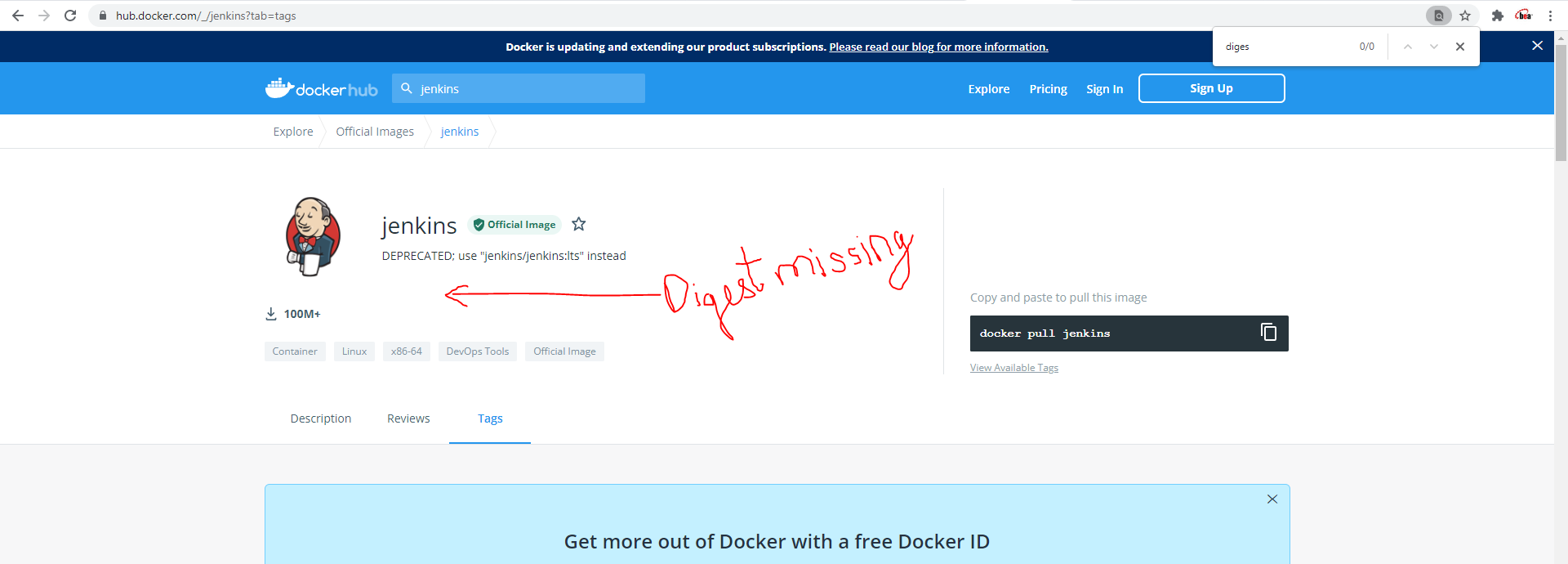 Docker Hub 上的 Jenkins docker 鏡像摘要與本地鏡像不匹配