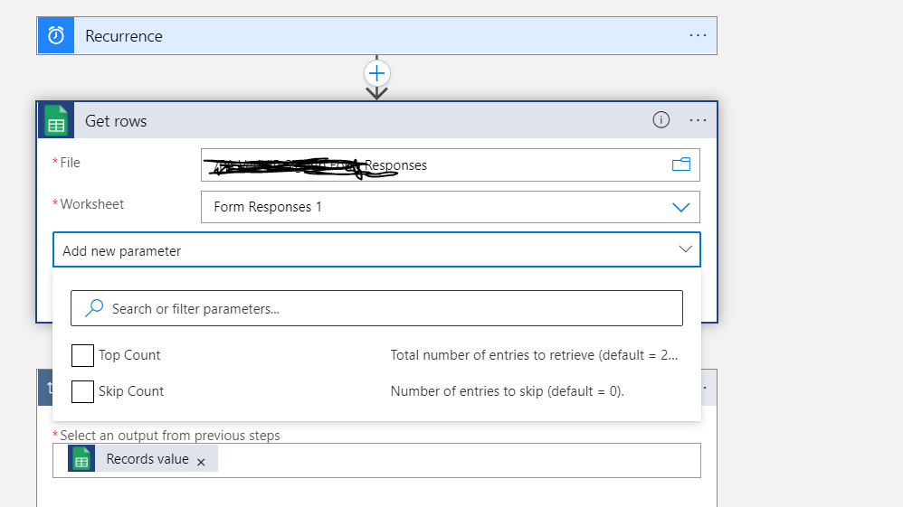 通過邏輯應用過濾 GoogleSheet 檔案上的 GetRows