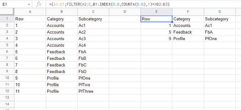 如果 FILTER 的值與 Google Sheets 中的上述行不同，如何使用 FILTER 回傳行？