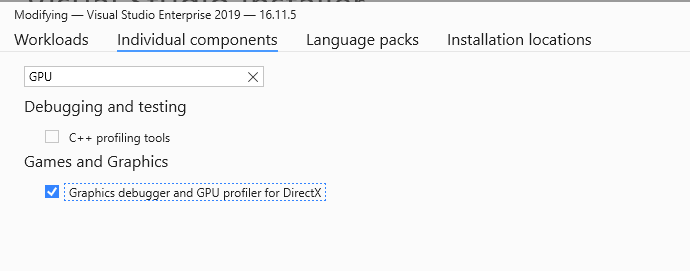 Visual Studio 2019 無法使用 GPU 使用情況