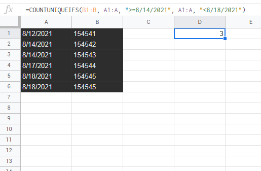 需要計算日期范圍內的唯一事件 ID #s - Google Sheets