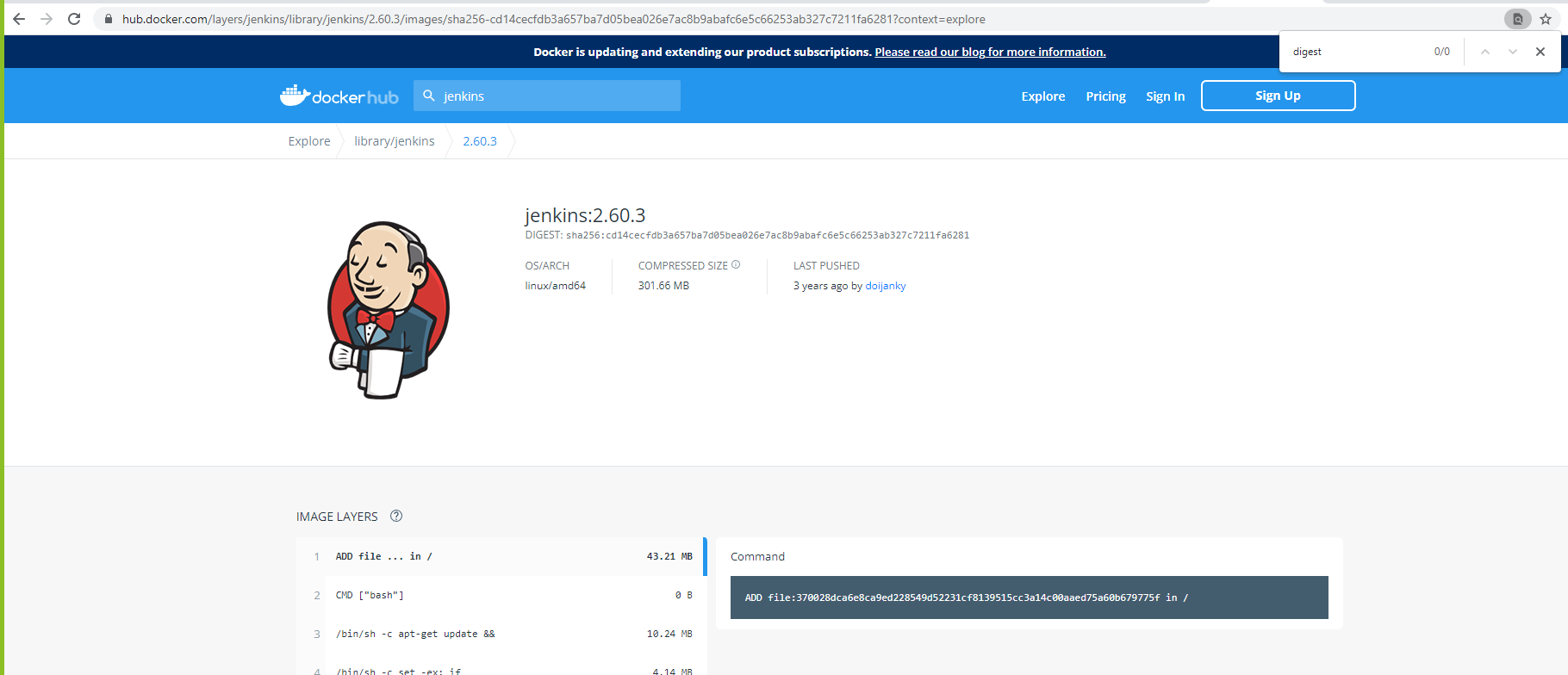 Docker Hub 上的 Jenkins docker 鏡像摘要與本地鏡像不匹配