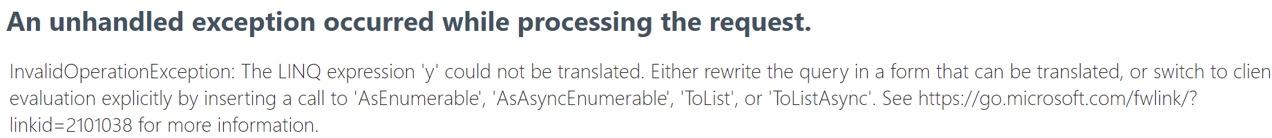 無法翻譯 EF Core ToDictionary 拋出運算式