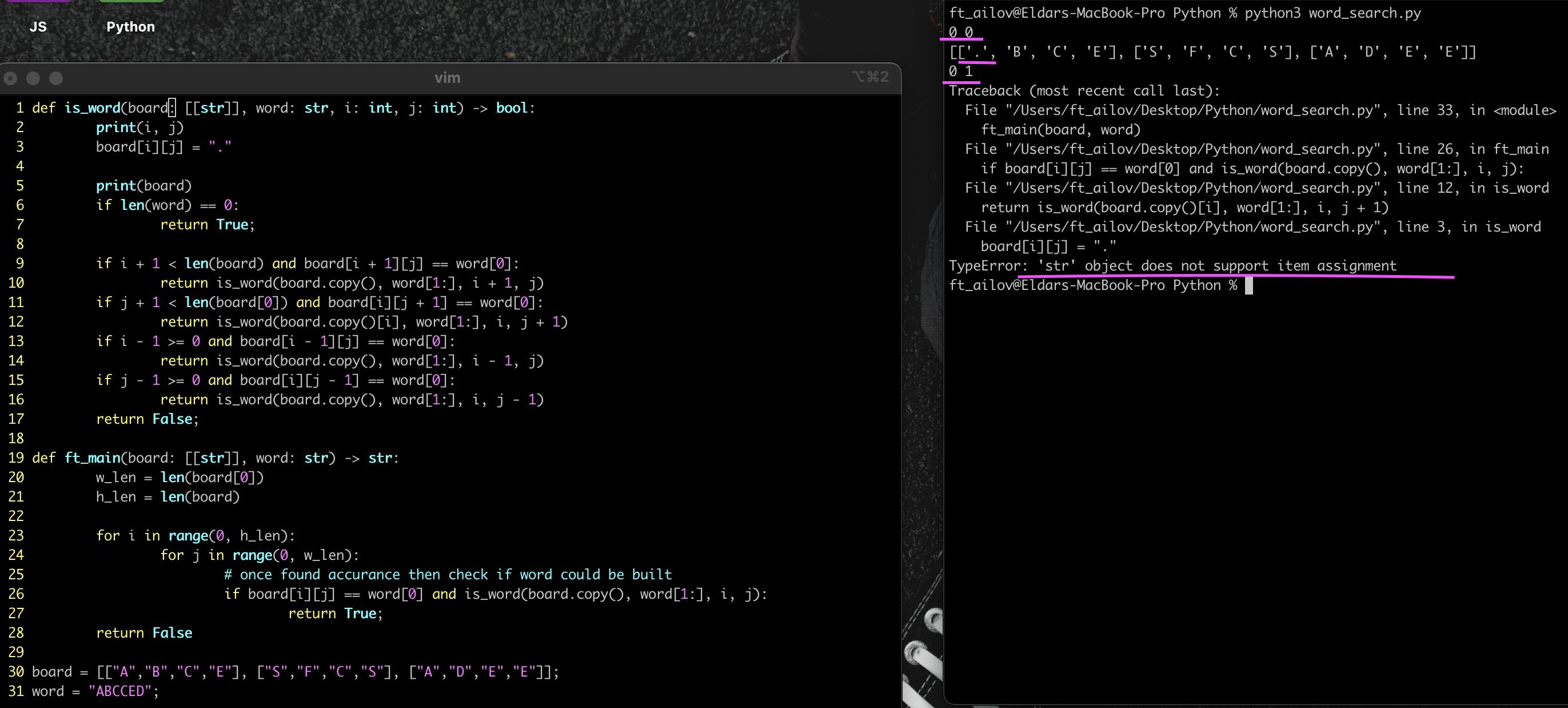 Python，無法將新字串分配給矩陣單元格