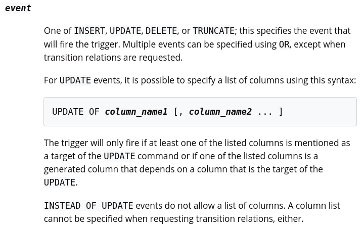 創建PostgreSQL觸發器時的OF column_name選項