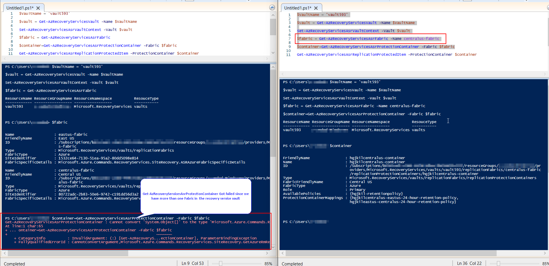 在 azure powershell 中獲取 asr 復制項詳細資訊時出錯